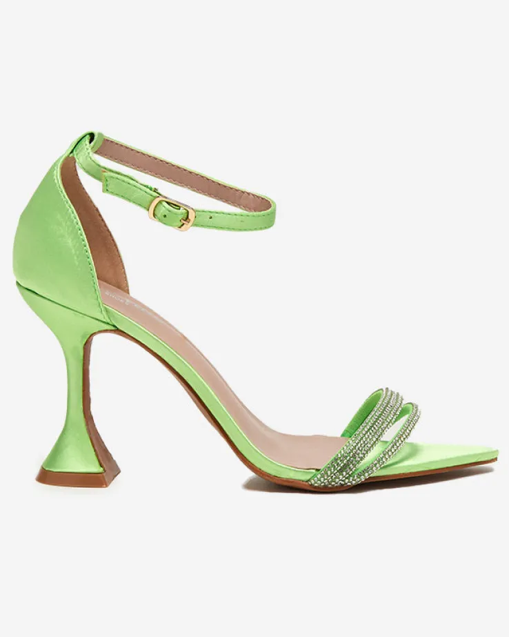 Royalfashion Zielone damskie sandałki na szpilce z ozdobnymi cyrkoniami Manestri