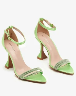 Royalfashion Zielone damskie sandałki na szpilce z ozdobnymi cyrkoniami Manestri