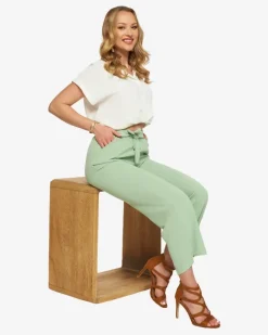 Royalfashion Zielone damskie szerokie spodnie materiałowe