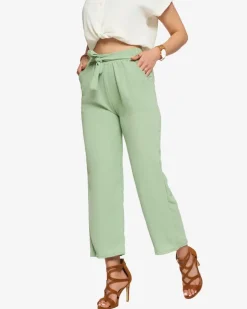 Royalfashion Zielone damskie szerokie spodnie materiałowe