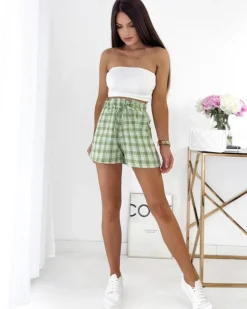 Royalfashion Zielone krótkie spodenki damskie w kratę