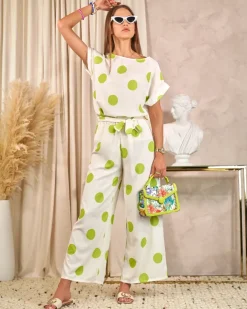 Royalfashion Zielono - biały damski komplet w groszki