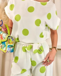 Royalfashion Zielono - biały damski komplet w groszki