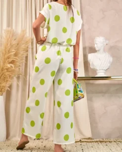 Royalfashion Zielono - biały damski komplet w groszki