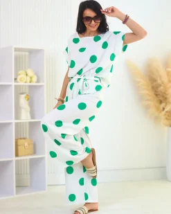 Royalfashion Zielono - biały damski komplet w groszki