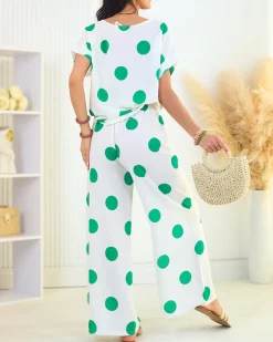 Royalfashion Zielono - biały damski komplet w groszki