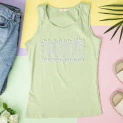 Royalfashion Zielony damski top z cyrkoniami