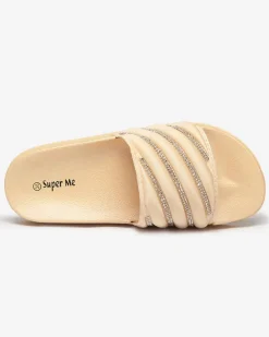 Royalfashion Złote damskie klapki z cyrkoniami Mytaris