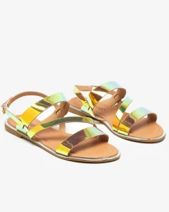 Royalfashion Złote damskie holograficzne sandałki Ajazz