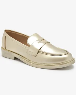 Royalfashion Złote mokasyny damskie z eko skóry Zibom