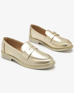 Royalfashion Złote mokasyny damskie z eko skóry Zibom