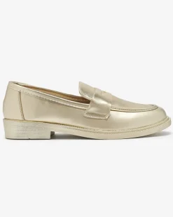 Royalfashion Złote mokasyny damskie z eko skóry Zibom