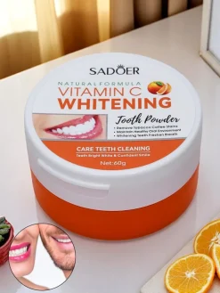 Sadoer Wybielający puder do zębów usuwający przebarwienia po kawie, herbacie i tytoniu z Wit C
