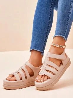 Sandaly Royalfashion - Caligae Beżowe Zamszowe na Platformie - Idealne na Lato i Wiosnę