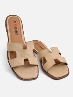 Sandały damskie beżowe Letizia wygodne płaskie skóra ekologiczna lato