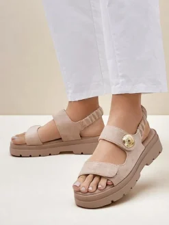 Sandały damskie beżowe Royalfashion Callista na platformie z zamszu