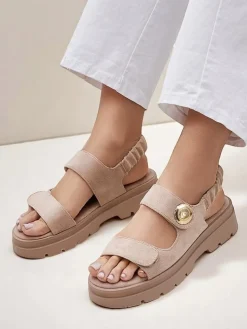 Sandały damskie beżowe Royalfashion Callista na platformie z zamszu