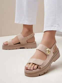 Sandały damskie beżowe Royalfashion Callista na platformie z zamszu