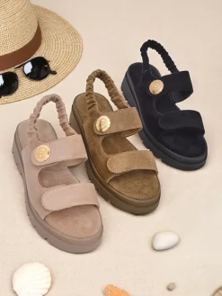 Sandały damskie beżowe Royalfashion Callista na platformie z zamszu