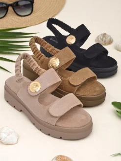 Sandały damskie beżowe Royalfashion Callista na platformie z zamszu