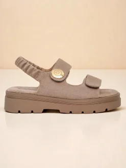 Sandały damskie beżowe Royalfashion Callista na platformie z zamszu