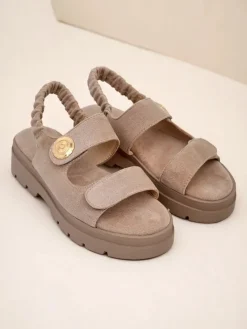 Sandały damskie beżowe Royalfashion Callista na platformie z zamszu