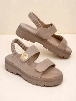 Sandały damskie beżowe Royalfashion Callista na platformie z zamszu