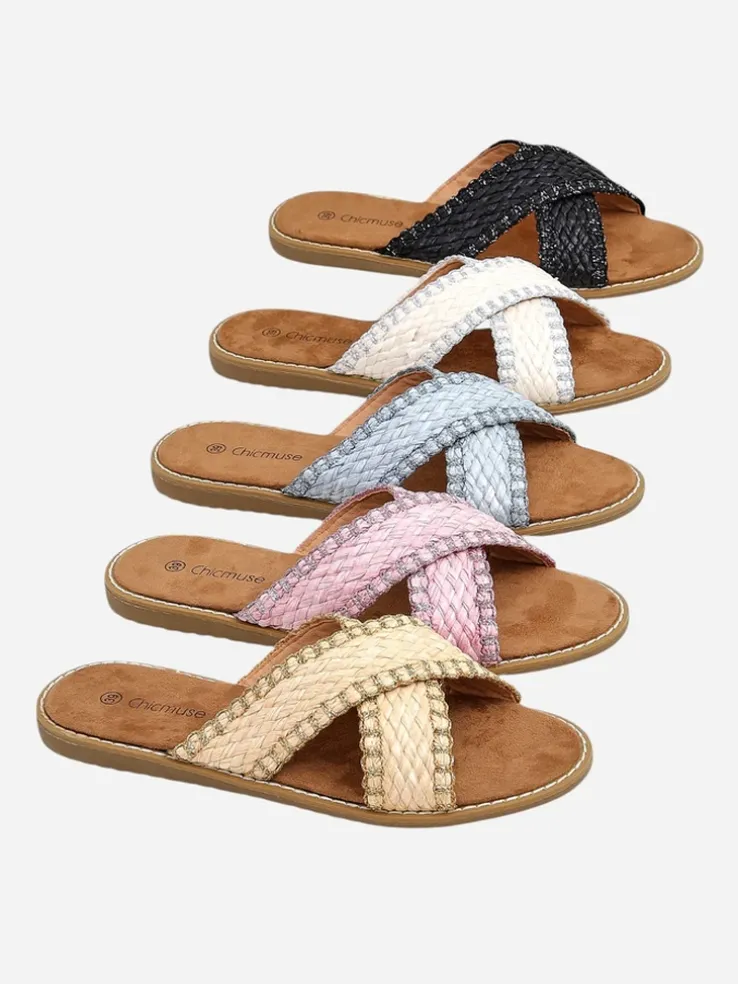 Sandały damskie Calista Nero płaskie, czarna plecionka, skóra ekologiczna