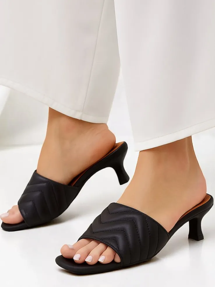 Sandały damskie Callista Nero na szpilce 5 cm, lato, skóra ekologiczna