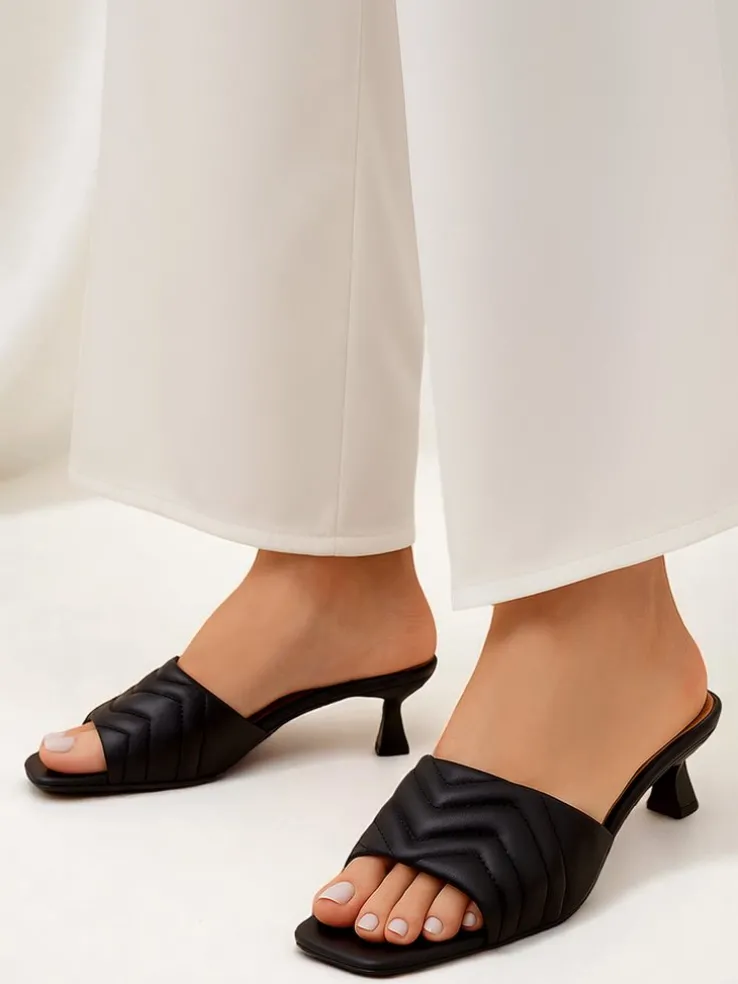 Sandały damskie Callista Nero na szpilce 5 cm, lato, skóra ekologiczna