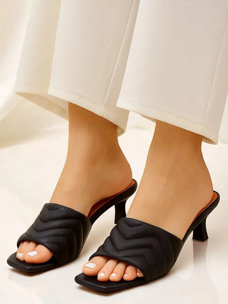 Sandały damskie Callista Nero na szpilce 5 cm, lato, skóra ekologiczna