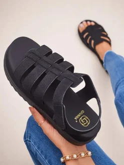 Sandały damskie Heraclea Royalfashion na platformie czarne z ekoskóry