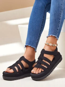 Sandały damskie Heraclea Royalfashion na platformie czarne z ekoskóry