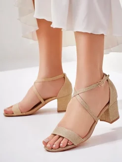 Sandały damskie Royalfashion Aurelia z tkaniny na słupku złote 41