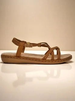 Sandały damskie Royalfashion Cressida camel płaski komfort skóra eco lato