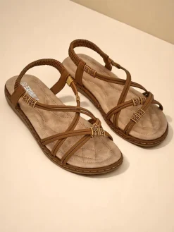 Sandały damskie Royalfashion Cressida camel płaski komfort skóra eco lato