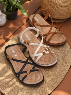 Sandały damskie Royalfashion Cressida camel płaski komfort skóra eco lato