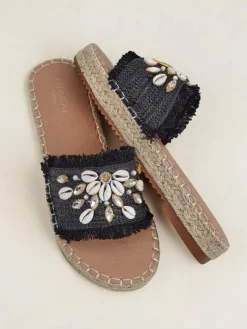 Sandały damskie Royalfashion Helena Decor czarne espadryle z muszelkami