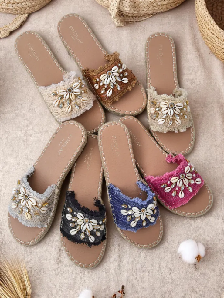 Sandały damskie Royalfashion Helena Decor czarne espadryle z muszelkami