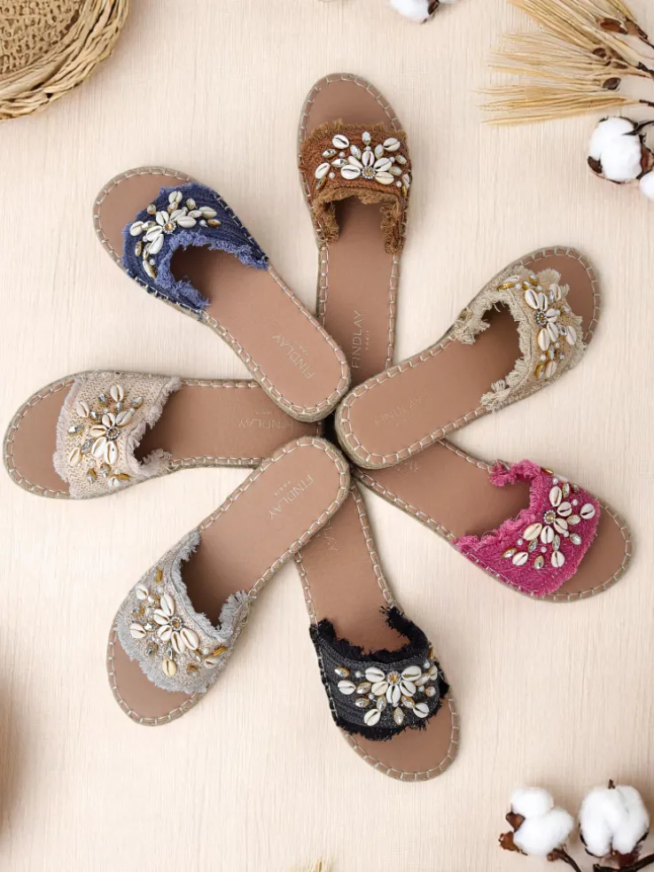 Sandały damskie Royalfashion Helena Decor czarne espadryle z muszelkami