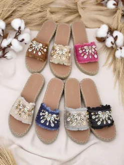 Sandały damskie Royalfashion Helena Decor czarne espadryle z muszelkami