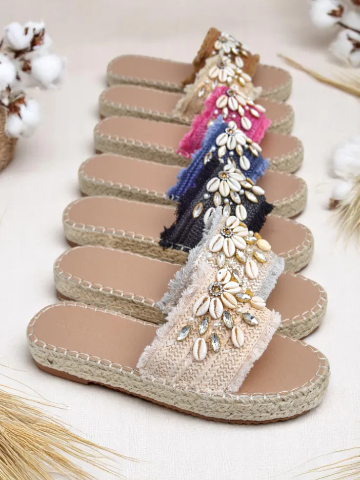 Sandały damskie Royalfashion Helena Decor czarne espadryle z muszelkami