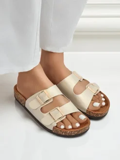 Sandały damskie Royalfashion Aurelia gold – płaskie klapki z eko skóry (rozmiar 39)