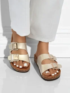 Sandały damskie Royalfashion Aurelia gold – płaskie klapki z eko skóry (rozmiar 39)