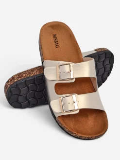 Sandały damskie Royalfashion Aurelia gold – płaskie klapki z eko skóry (rozmiar 39)