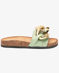 Sandały damskie Thalia Royalfashion zielone z łańcuchem na płaskiej podeszwie