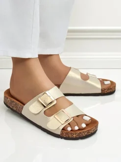 Sandały damskie złote Ariadne Eco z płaską podeszwą na lato