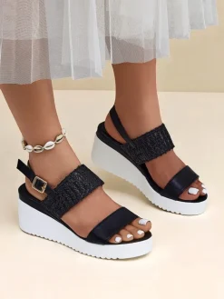 Sandały na koturnie Royalfashion Cassia Nero – wygoda i styl na lato