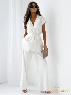 Spodnie damskie Ecru Livia Palazzo – styl włoski, luksusowa tkanina