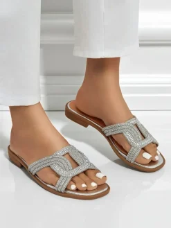 Srebrne sandały Royalfashion Ariadne - płaski obcas, skóra ekologiczna